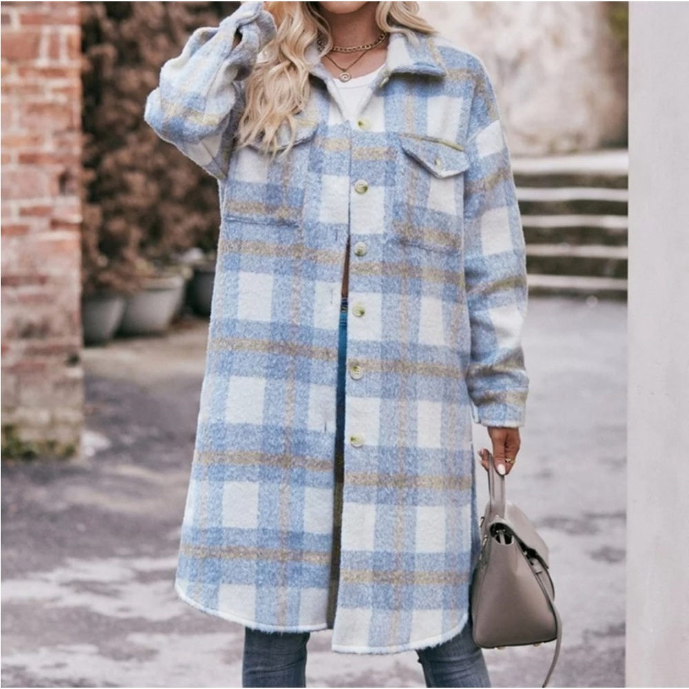Long plaid button up coat/jacket